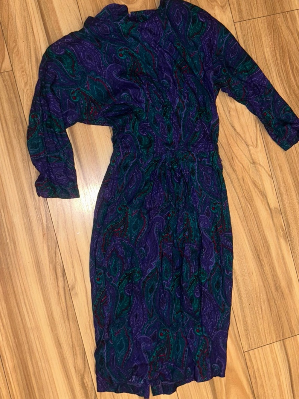 Jessica Howard Purple and Green Paisley Long Sleeve Dress